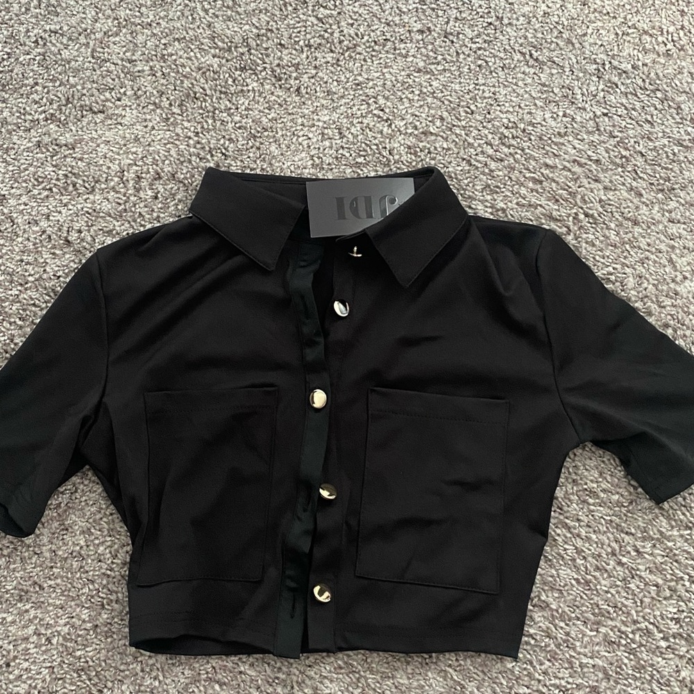 Black cropped button up